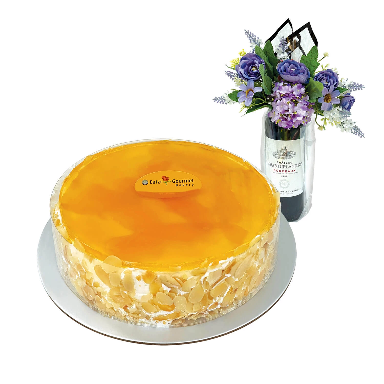Eatzi Gourmet Mango Mousse Cake with Wine & Flowers